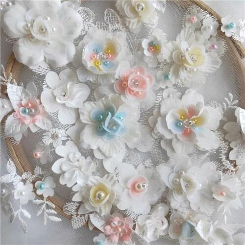 Gorgeous Heavy 3D Beaded Lace Applique With Pearls Detail, Wedding Bridal Gowns Prom Dress Applique 1 Piece