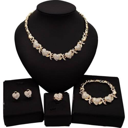 Yulaili Heart to Heart Xoxo Jewelry Sets Hugs and Kisses I Love You Necklace Earrings Bracelet Ring Wedding Party Jewelery Set