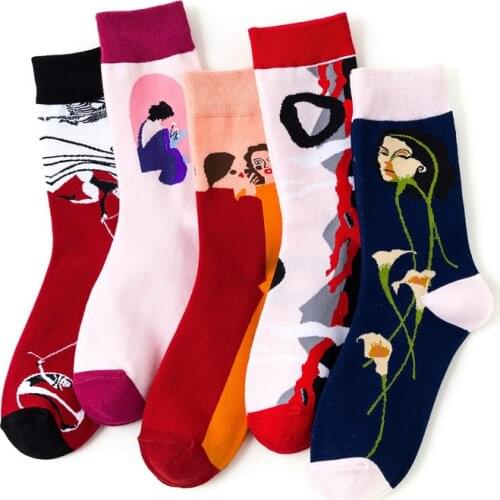 Retro Jacquard Funny Cotton Socks Women Men Japanese Harajuku Creative Art Sock Preppy Style Cartoon Cute Socks Dropshipping