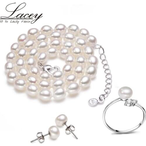 Fashion wedding pearl jewelry set for women ,real natural pearl necklace sets earrings fine jewelry birthday gift