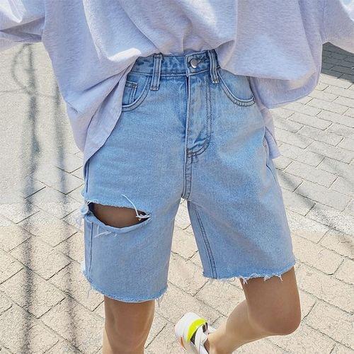 Womens High Waisted Denim Shorts Loose Straight Hole Short Jeans Pants Pantalones Cortos De Mujer
