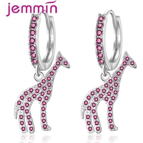 Women Fashion Punk Tiny Cute Giraffe Eardrop Crystal Drop Earrings 925 Sterling Silver Earings Simple Jewelry Female Brincos