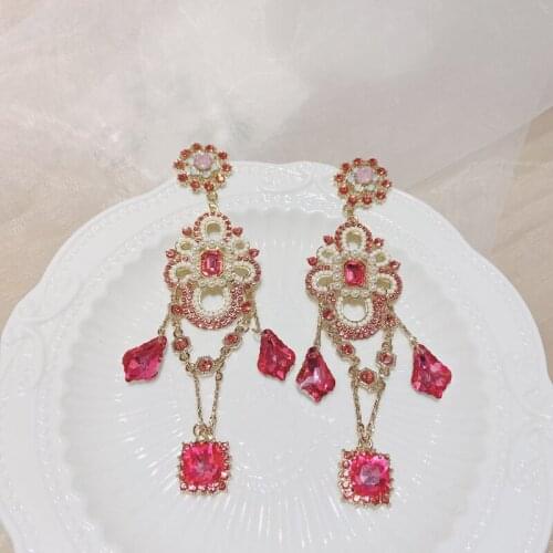Luxury New Korean Pink Crystal Drop Earrings For Women Girls Fashion Elegant Pearl Beads Jewelry Pendientes Brincos