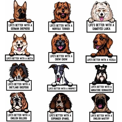 Lifes Better with Dog Series Car Sticker Cartoon Animal Dog Stickers for Car Styling Body Window Decorations Bumper Door Decals