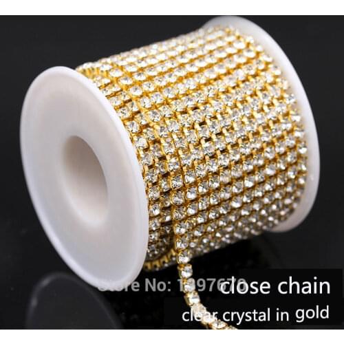 1Yard ss6-ss18 Crystal rhinestones chain close cup claw chain rhinestones trims glue-on sewing for clothing ornament accessories