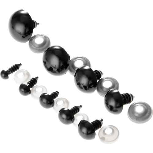 100 Sets 6-20mm Black Plastic Safety Eyes and Washers for Stuffed Toy Snap Teddy Bear Puppets Doll Plush Animal Craft Sewing DIY