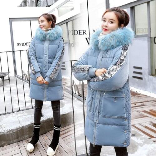 2019 New Winter Women Plus Size 3XL Hooded Faux Fur Collar Cotton Padded Loose Coat Ladies Casual Gold velvet Jacket Parkas