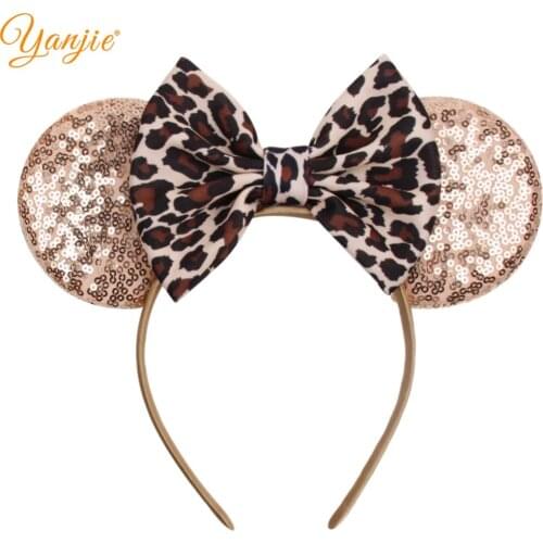 2021 New Arrival 3.3" Sequins Mouse Ears Leopard Hair Bow Women Headband Fashion Hairband For Girl Hair Accessories Headwear
