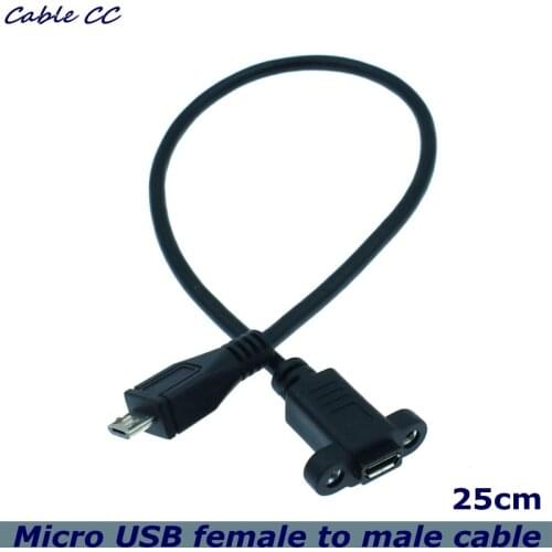 25cm Micro USB USB 2.0 Male Connector to Micro USB 2.0 Female Extension Cable Pitch 17.5mm With screws Panel Mount Hole