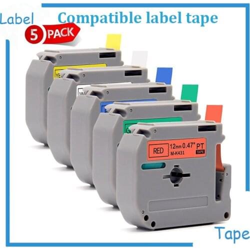 5pk Mixed colors Brother Ptouch M tapes black on white/yellow/red/blue/green M-K231 MK631 MK431 MK531 MK731