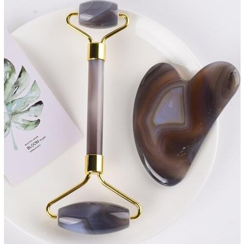 Agate Facial Roller And Gua Sha Set Natural Stone Scraping Board Tools For Face Massage Health Neck Beauty Skin Detox Massager
