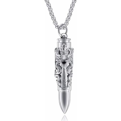 FATE LOVE Brand Novelty Male Boy Men Necklace & Bullet Pendant Empty inner Stainless Steel Chain Fashion Jewelry
