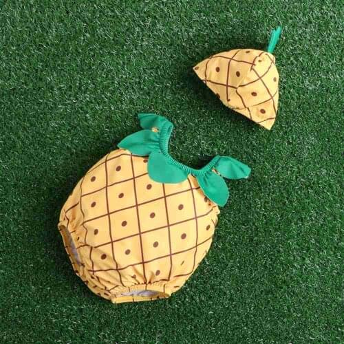 One-Piece Cute Baby Swimwear With Hat Fruit Shape Baby Swimsuit With Bathing Cap Newborn Baby Swimwear Baby Cute Beachwear Set