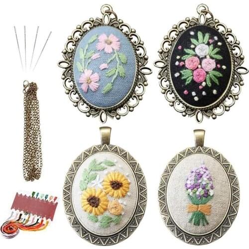 Embroidery Pendant Kit Embroidered Pendant Necklace With Needle Thread For Diy Art Crafts