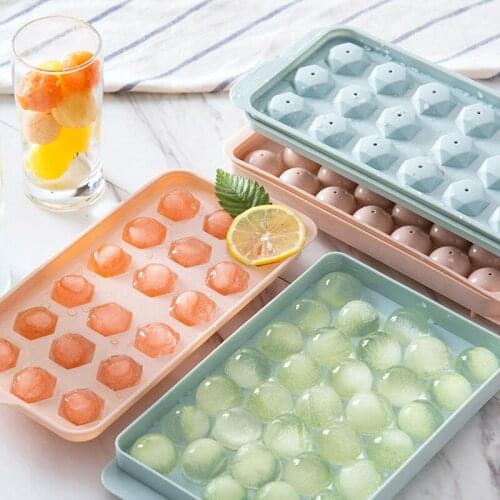 PP Ice Cube Mold Plastic Silicone Ice Cube Tray with Lid Ice Cube Maker Ice Ball Mold Form Ice Molds Easy-Release Diamond Shape