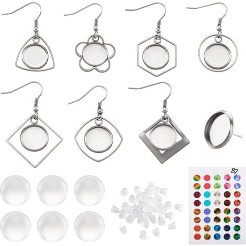 Stainless Steel Earring Hook Blank Heart Cabochon Base Setting fit for 12mm Tray Bezel Earrings DIY Jewelry Making Accessory Kit