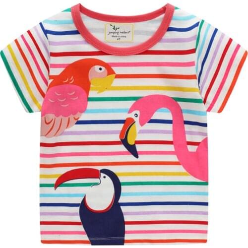 Jumping Meters Summer Childrens Clothes With Animals Print Cotton Girls Stripe T shirts Fashion Cute Toddler Tees Kids Tops