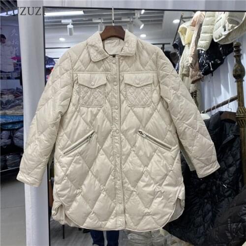 LUZUZI 2021 New Winter Ultra Light 90% White Duck Down Jacket Long Sleeve Warm Coat Female Casual Single Breasted Puffer Parkas