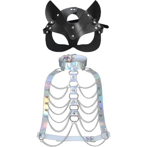 Mask and Harajuku Ladies Leather Bright Sling Body Chain Fashion Laser Reflector Tfringe Chain Adjustable Chest Sling