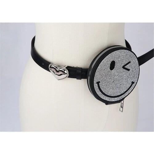Fashion Punk Belt Personalized Mini Waist Bags For Women Smile Diamond Fanny Packs For Cool Girl PU Leather Waist Bag Belt