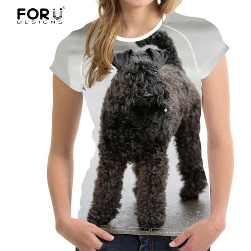 FORUDESIGNS Fashion Women O Neck T Shirts Cute Dog Kerry Blue Terrier Print Female Summer T-shirts Harajuku Short Sleeve Top Tee