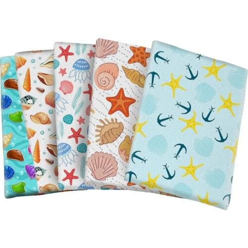 Sea Items Printed Twill Polyester Fabric for DIY Bag Earing Hair Bow Center Making 50*145cm