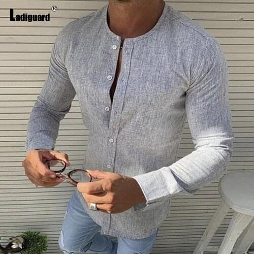 Plus Size 3xl Men Cotton Linen Shirt 2021 Single-breasted Tops Streetwear Long Sleeve Autumn Shirts Sexy Fashion Mens Blouse