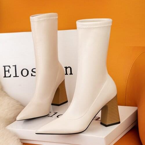 2019 New Winter Women Ankle Boots High Crystal Heel Pointed Toe Solid Fashion Sexy Ladies Women Shoes Black Short Warm Boots