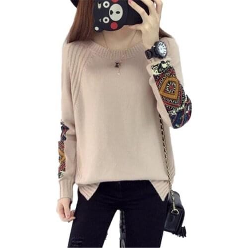 New Spring Autumn Sweater Female pullover Plus Size Casual Embroidery Kinitted Sweater Korean Fashion Womens Sweater J688