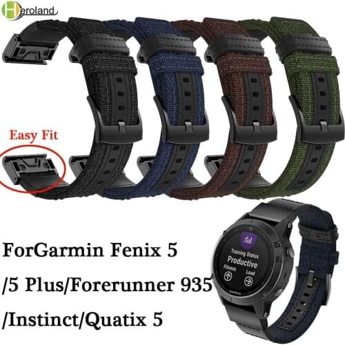 22mm strap for Garmin Fenix 5/5 Plus/Forerunner 935/Instinct/Quatix 5 Smart Watch strap Nylon+Leather Quick Easy Fit wristBand