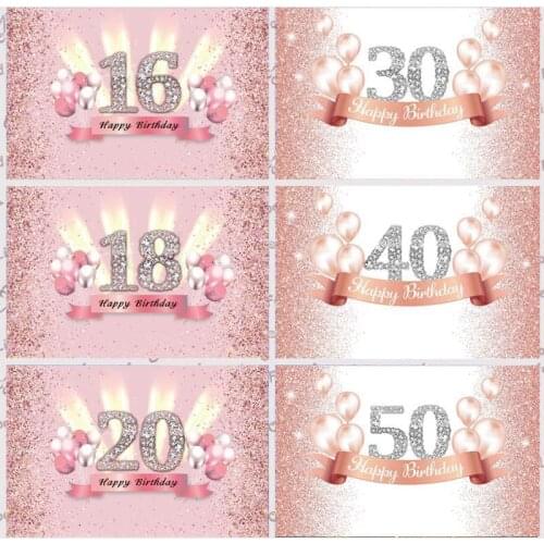 Pink Sweet Happy Birthday Party Backdrop 30th 40 50 18 Rose Gold Lady Balloon Adults Custom Photography Background Photo Studio