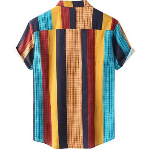 Summer Men Stripe Print Shirt Short Sleeve Turn Down Collar Streetwear Chic Loose Mens Hawaiian Shirts 2021 Vacation Camisa G2