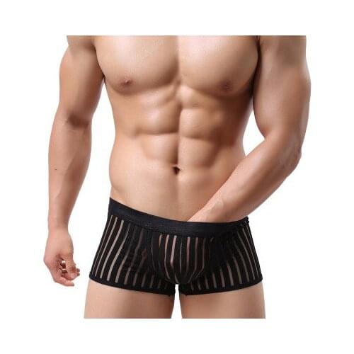 Sexy Striped See through Mens Underwear Boxers Men Mesh transparent Boxer Shorts Lingeries Gay Wear jockstrap gay underwear