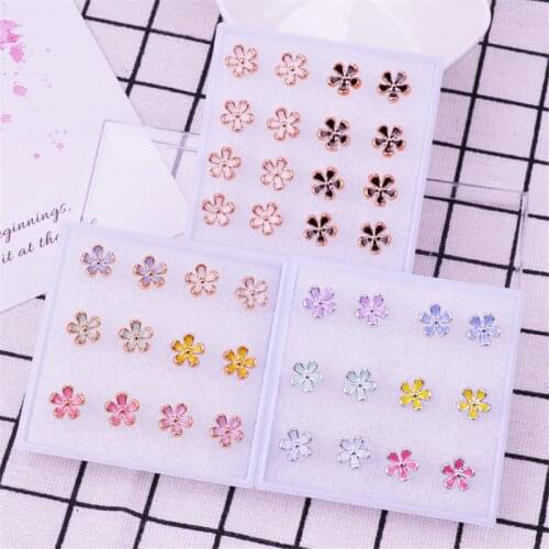 Cherry Blossoms Colorful Women Flower Small Plastic Stud Earrings Set For Girl Jewelry Party Geometric Piercing Brincos Kit