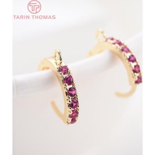 4PCS 12x14MM 24K Gold Color Plated Brass with Zircon Earring Hoop Earring Hooks for DIY Jewelry Making Finding Accessories
