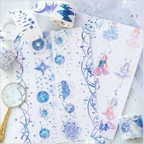 Chiffon lace starlight girl Star array star pendant sky bronzing washi tape DIY Planner diary scrapbooking masking tape escolar