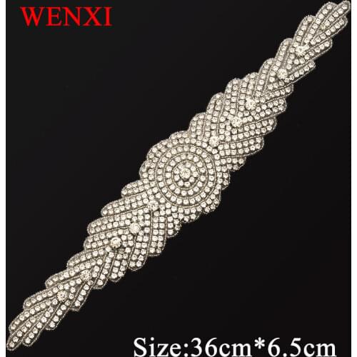 WENXI (30pcs) Wholesale Bridal Gown Sash Clear Sliver Crystal Rhinestone Appliques Accessories For Wedding Dress Belt WX905