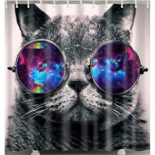 New 3D Cat With Colourful Glasses Bathroom Shower Curtain Polyester Hooks Galaxy Cats Kitten Animal Shower Curtain Set Fabric