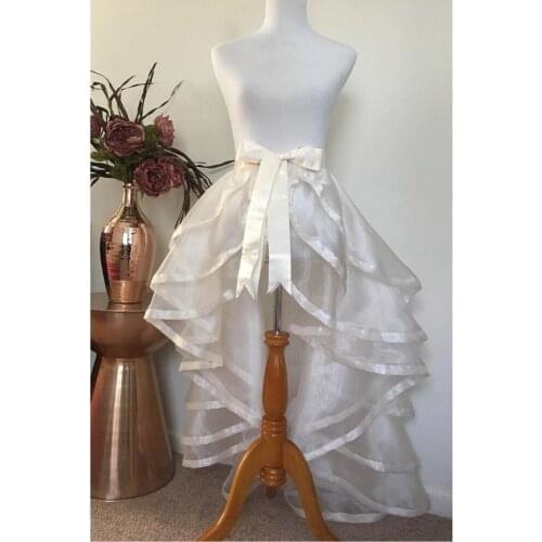 Formal Bridal Organza Detachable Train Ruffles High Low Long Women Wrap Skirts Tiered Cure Bow Female Overlap Skirt 2019