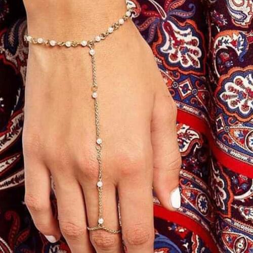 KBJW Brand New Trendy Bracelets for Women Beaded White Imitation Pearl Finger-Connected Bracelet Adjustable Romantic Jewelry