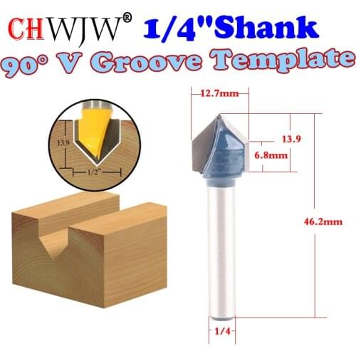 1pc 1/4" Shank 90 Degree V Groove Template V-Groove V Grooving Router Bit - 1/2"x 14mm - Chwjw