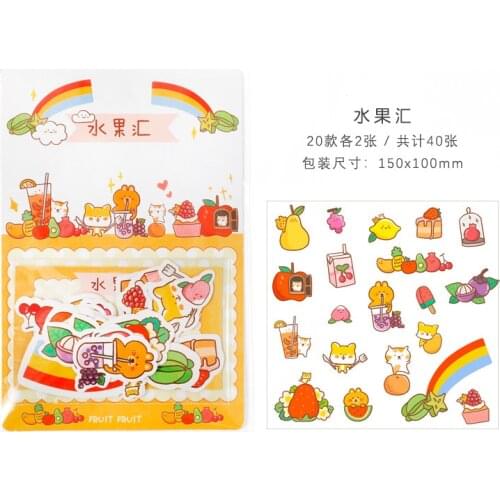 1 Pack (40 pcs stickers) Happy Dog Cat and Fruit Bullet Decorative Stickers Diary Album Decoration
