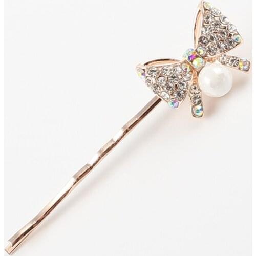 New 1PC Cute Pearl Bow tie Rhinestone Barrette Girls Hair Accessories Hair Clip Lovely Hairpin Hair Ornaments