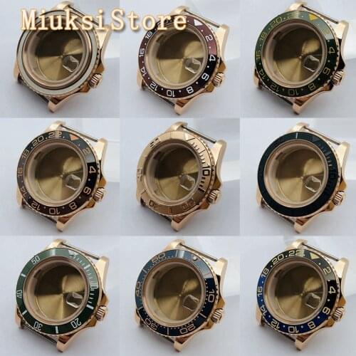 40mm rose gold sterile case bidirectional rotating ceramic bezel sapphire glass fit ETA2836 Miyota8205 8215 821A DG2813 3804