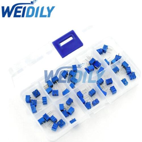 50PCS/LOT 10values*5PCS 3362P Multiturn trimming potentiometers kit 500R-1M 3362 Potentiometer 500 ohm-1M ohm