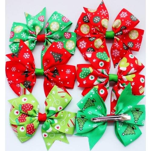 6pcs/lot 3inch Christmas Ribbon Bows without Clip for Christmas Party Decoration Boutique Ribbon Bows for Christmas
