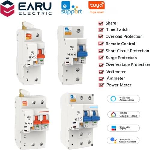 EWelink TUYA APP 1P 2P 10-100A 220V Smart WIFI Circuit Breaker Switch Power Energy kWh Meter Voltmeter Ammeter Voltage Monitor