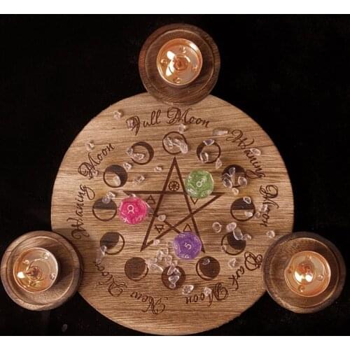 Big saleWooden Candle Holder Astrology Pentacle Altar Plate Divination Magic Candlestick