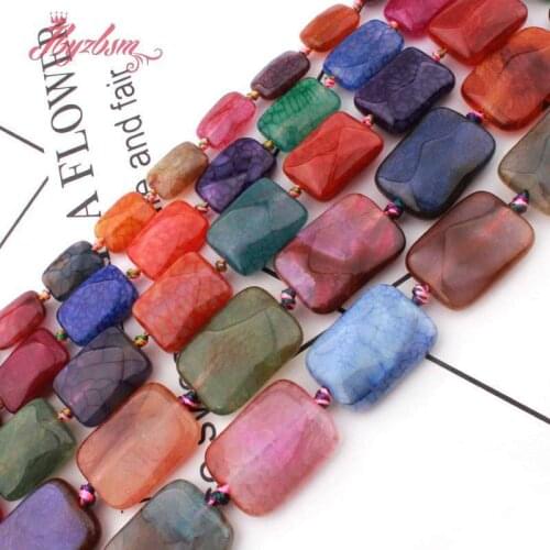 Natural Multicolor Agates Rectangle Cracked Faceted Loose Stone Beads For Woman DIY Necklace Bracelets Jewelry Making Strand 15"