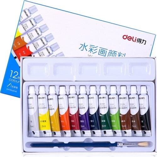Deli 12/18/24 Colors Water Color Paint Set With Water Paint Brush Portable Watercolor Pigment For Artist Student Art Supplies